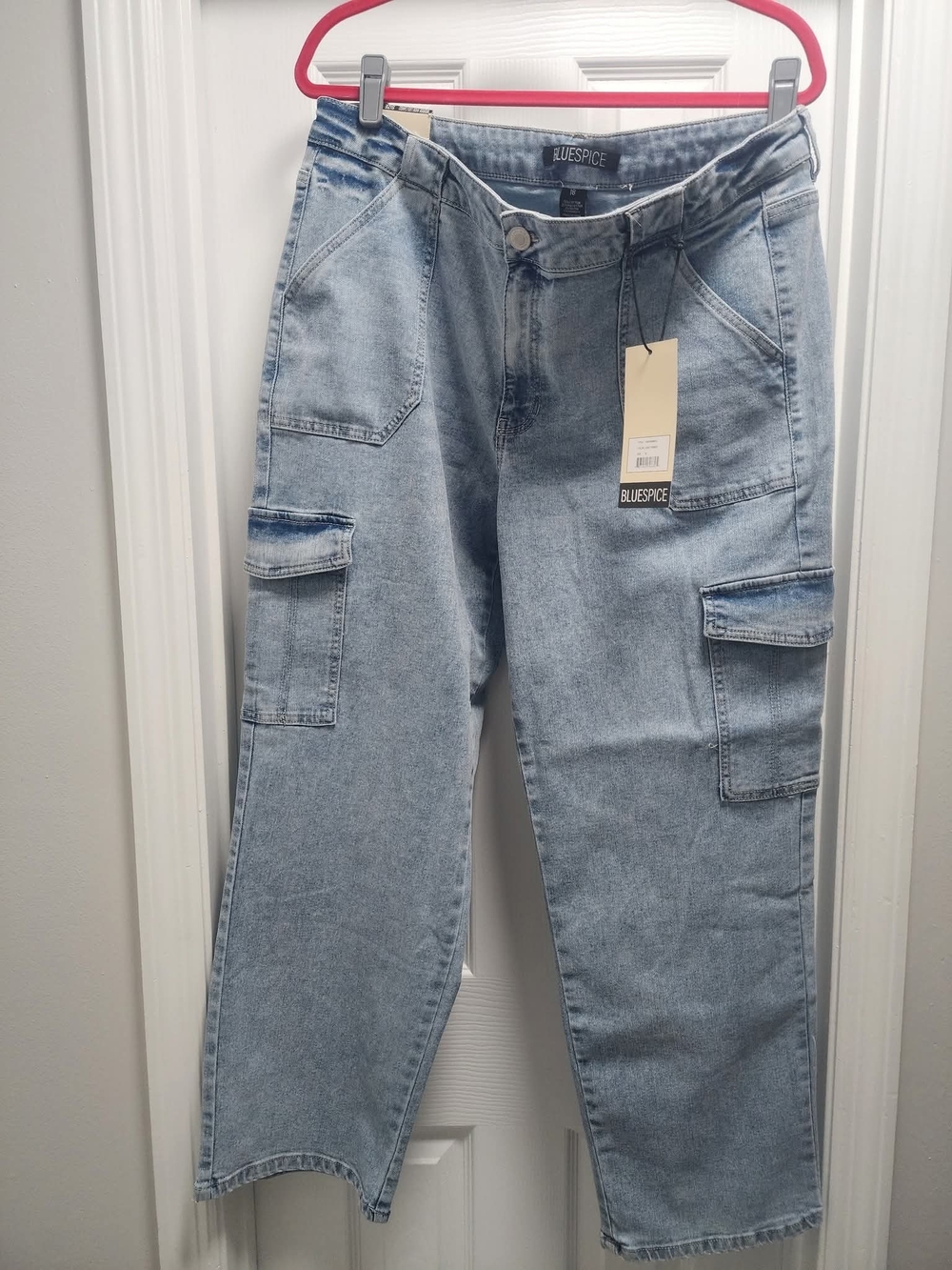 Womens Blue Spice Light Blue Women's Relaxed Cargo Jeans